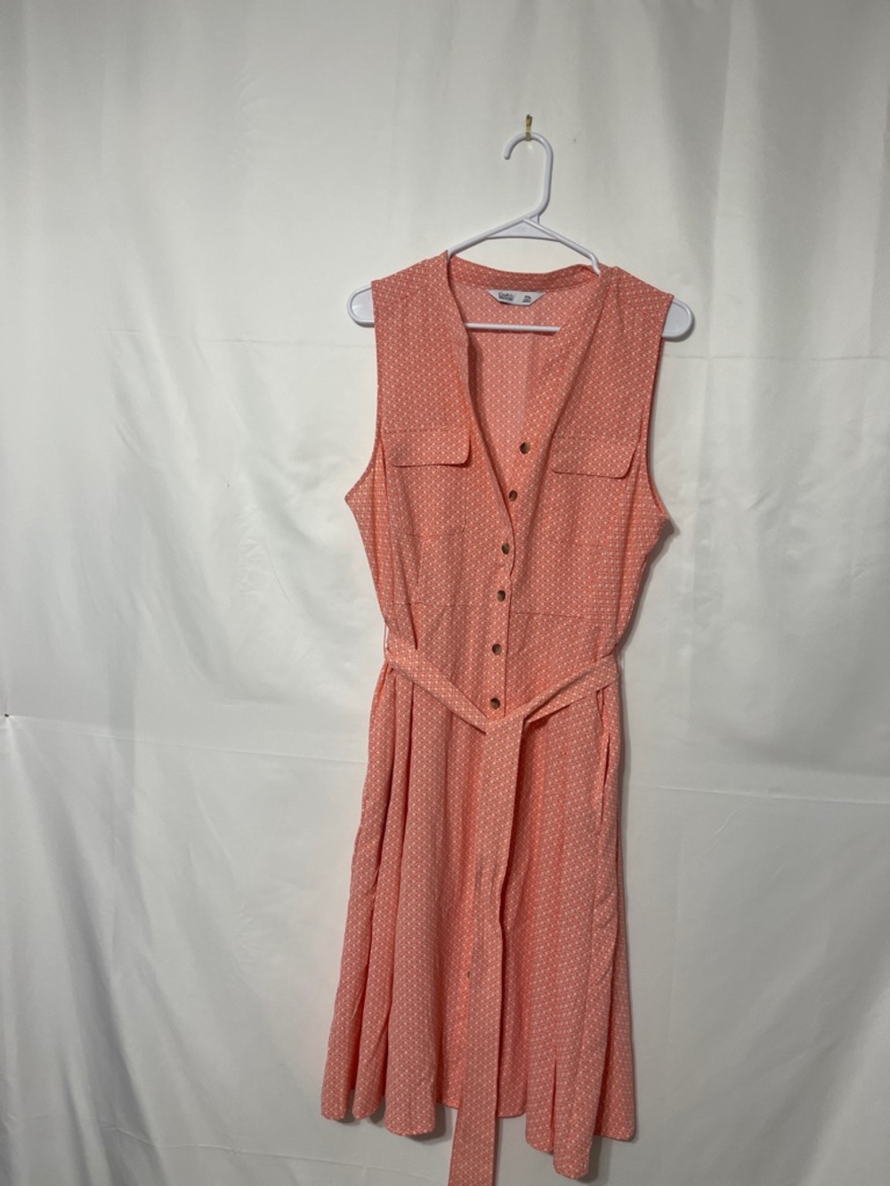 croft & barrow Coral Sleeveless Button-Front Midi Dress with Tie Waist